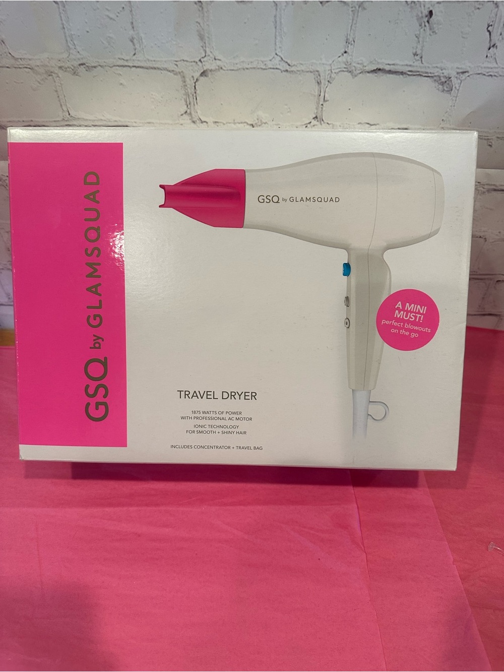 GSQ Pink & White Travel Hair Dryer